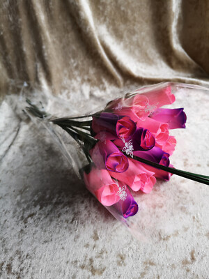 14 ROSEN ROSENSTRAUß HOLZBLUMEN HOLZROSEN KUNSTBLUMEN GEBURTSTAG ROSA ROSA/LILA