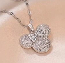 NEW Girls Silver Plated Minnie Mouse Crystal Ears Necklace - 25mm x 20mm
