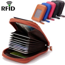 Credit Card Wallet with Zipper Genuine Leather RFID Credit Card Holder for Women