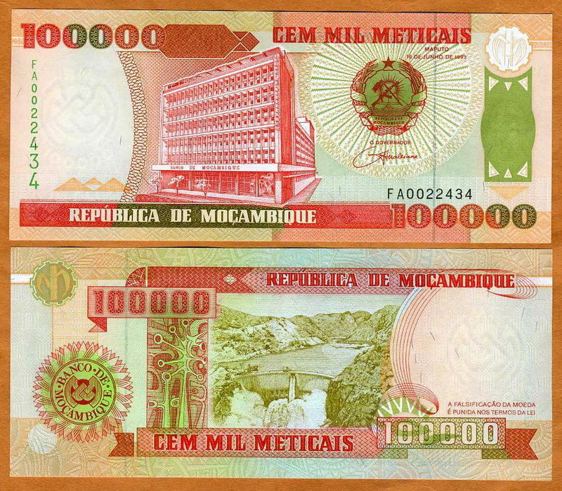 Mozambique, 100000 (100,000) meticais, 1993, P-139, UNC