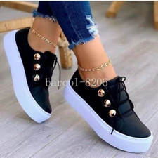 WOMENS LADIES PLATFORM TRAINERS FLATFORM LACE UP CASUAL SHOES SNEAKERS SIZE UK