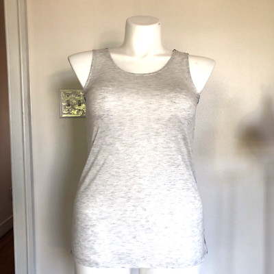 HEM & THREAD Ivory Front Blue Brown Back Knit Round Neck Tank Top Size Small