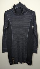 Prana Kelland Long Sleeve Sweater Dress Size M Gray Mock Neck Buttons Wool Blend
