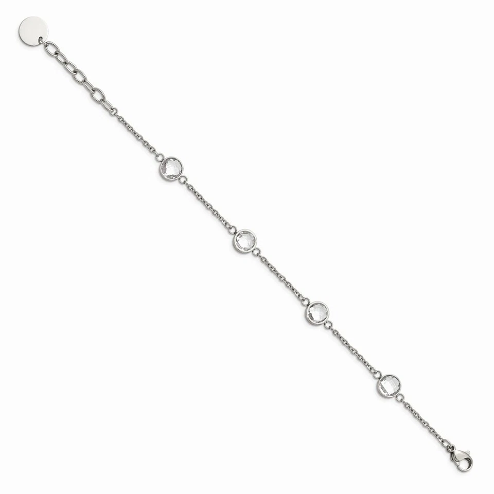 Acero inoxidable pulido con vidrio con 1,25 pulgadas ext. Pulsera Foto 3 de 4