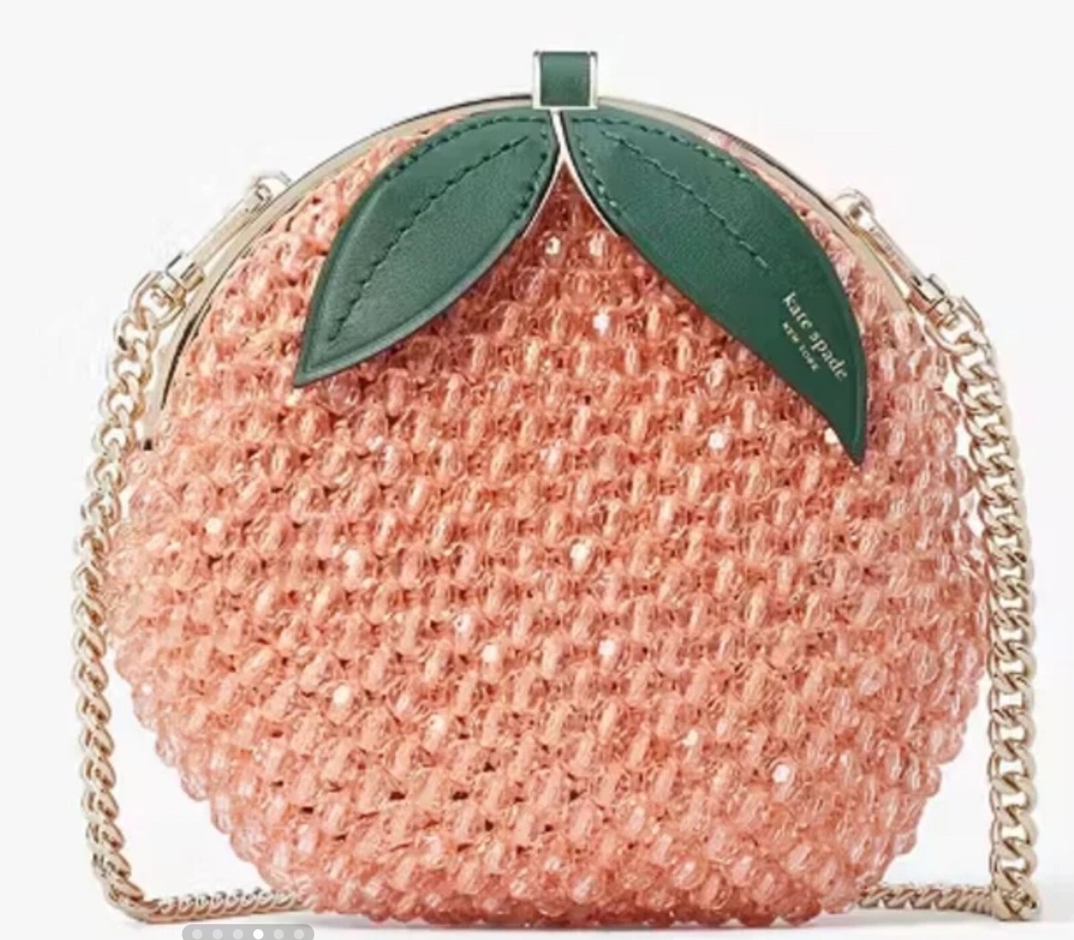 NEW Kate Spade Embellished Crochet Peach Bellini Crossbody Clutch