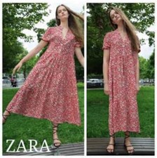 LAST size M NWT ZARA white/red FLORAL PRINT MIDI DRESS 0387/178