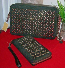 Michael Kors Black Leather Women Crossbody Messenger Shoulder Bag Purs