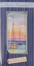 Happy Father's Day Card - Great Grandad - Boats Ships Trifold Silver Foil