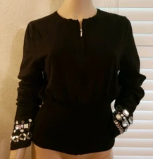 Angelo Tarlazzi Black Gem Jewel Zip Wool Cardigan Sweater F 44 US 12