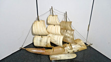 Vintage Sailing Ship made from Horn and Brass 10.5"tall &14"long