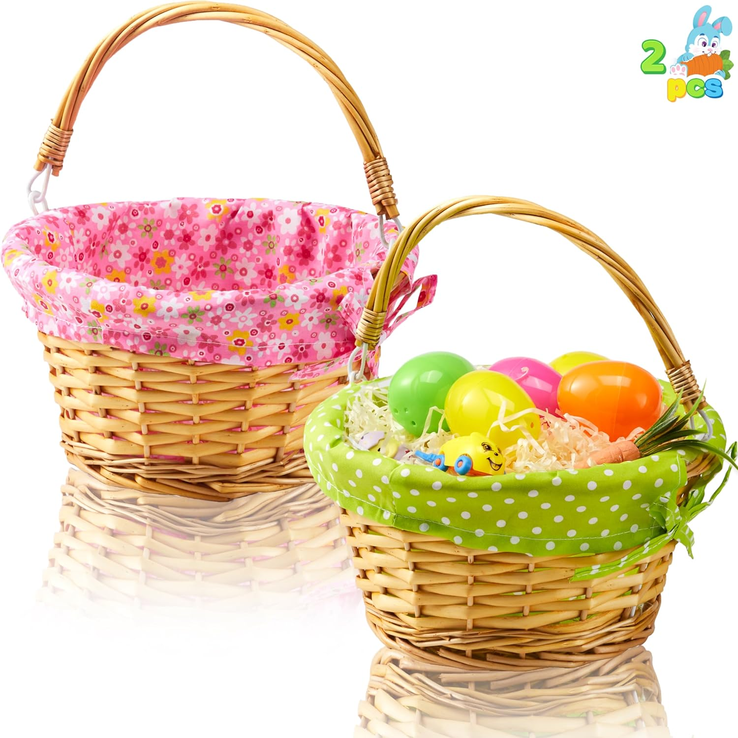 2 Pcs Easter Rattan Wicker Basket with Liner, Fruit Storage Serving Willow Woven