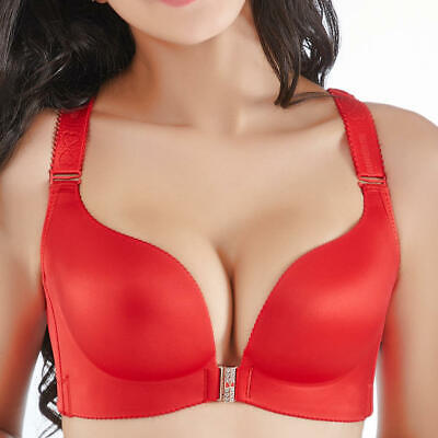 Women Lady Front Closure Push Up Wire Free Smooth Strappy Back Butterfly Bra
