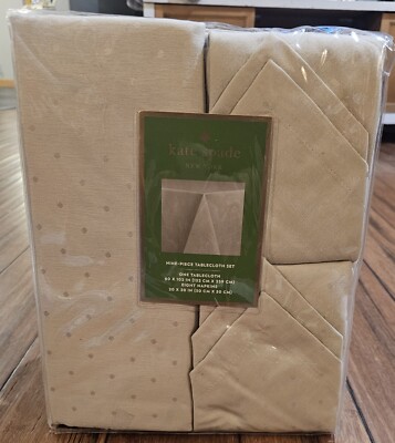 Kate Spade New York Larabee Dot Beige 9 Piece Tablecloth Napkins Set New