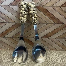 VINTAGE Boston Warehouse stainless serving spoon fork set. Apples.