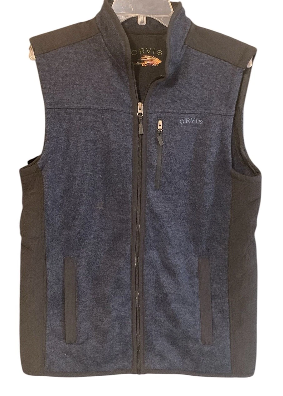 Orvis Vest Men’s Blue Black Medium Sweater Fleece Pockets Golf Outdoor