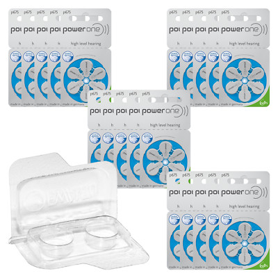 120 Varta Power One hearing aid batteries PR44 blue 675 + transport box for 2...