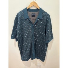 Abercrombie  Fitch Mens XL Teal Diamond Jacquard Button Up Sweater Polo Shirt