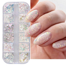 Holographic Nail Art Glitter Iridescent Flakes 12 Grids Mermaid Bright Colorful