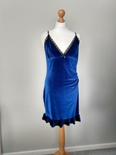 Blue Velour Velvet Slip Dress Lace Night Lingerie Grunge 90s Mini Short 12