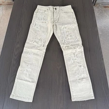 Smoke Rise Streetwear Jeans Mens 32x32 Ivory Beige Stretch Distressed Denim NWOT