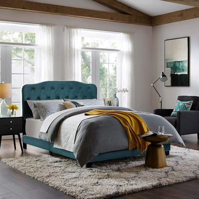 Amelia Sea Blue Velvet Tufted Full Bed for Stylish Bedrooms
