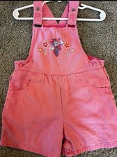 Vintage 90  s Disney Minnie Mouse Pink Embroidered Shortalls Overalls 24 Months