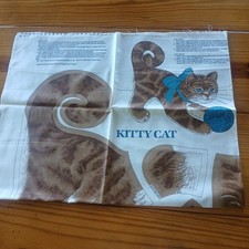 "Kitty Cat" Cut Sew Fabric Panel by VIP Cranston 14"x17" Stuffed Cat Blue Bow