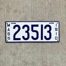 1910 Massachusetts Porcelain License Plate Vintage Auto Tag High Quality 23513