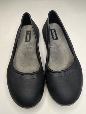 Crocs Women's Size 6W  Slip On Ballet Flats  Work Shoes Black Iconic Comfort