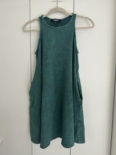 Lulu’s Coveted Curated Collected Green Tunic Swing Dress Pockets Made In USA