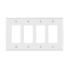 Leviton 4-Gang Decora Wallplate, Midway Size, Thermoplastic Nylon, White 8 PACK