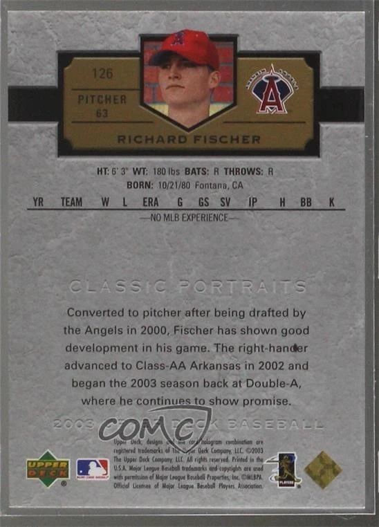 2003 Upper Deck Classic Portraits Gold /25 Rich Fischer #126 Rookie RC - Image 2 of 2