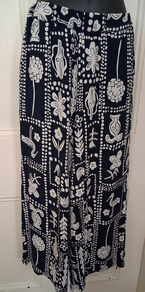GORMAN WIDE LEG PANTS BLUE & WHITE WITH BIRD FLOWER & MORE PATTERN
