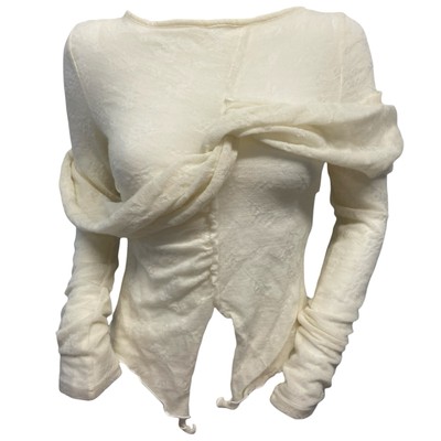 ONMOON ECLIPSE White Whimsigoth Apocalyptic Long Sleeve Asymmetrical Top Women S