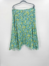 VTG Y2K Floral Asymmetrical Silk Skirt 14 Fairy Whimsical 90s Striped Underlay