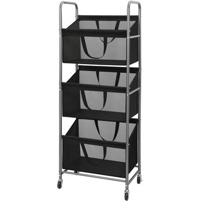3Tier Vertical Rolling Laundry Hamper 120L Sorter Basket With Wheels Black