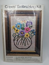 Vintage 1970s Crewel Embroidery Kit "Glass Bowl Bouquet Of Flowers" 5x7