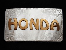 OH13153 VERY COOL VINTAGE 1970s  HONDA  MOTORCYCLES NICKEL SILVER BELT BUCKLE