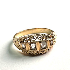 Anello in oro massiccio 18k vintage anni '40 Italia con rosette di diamanti