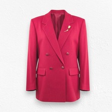 Vintage 80s Red Wool Blend Double Breasted Blazer Coat with Rose Broach Size 14