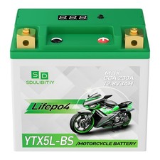 Lithium Motorcycle Battery LiFePO4 YTX5L-BS 12.8V 3Ah 230CCA High Performance...