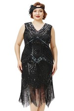 BABEYOND Women's Plus Size 1920s V Neck Beaded Fringed Great Gatsby Flapper
