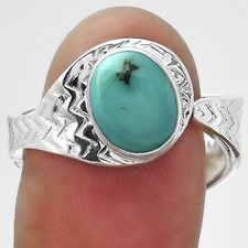 Adjustable - Kingman Turquoise 925 Sterling Silver Ring s.8.5 Jewelry R-1381