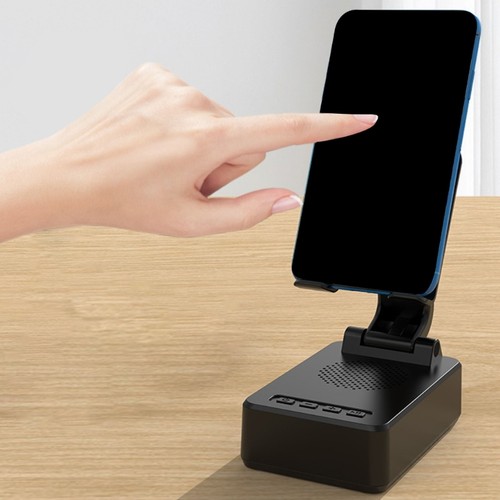 Foldable Phone Holder Stand With Speaker Surround Sound Nonslip Base Adjustable - Picture 2 of 8