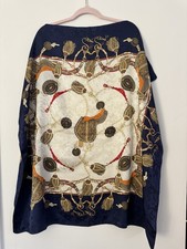 Vintage equestrian saddle and bridle print Silk Scarf Blue 34x34