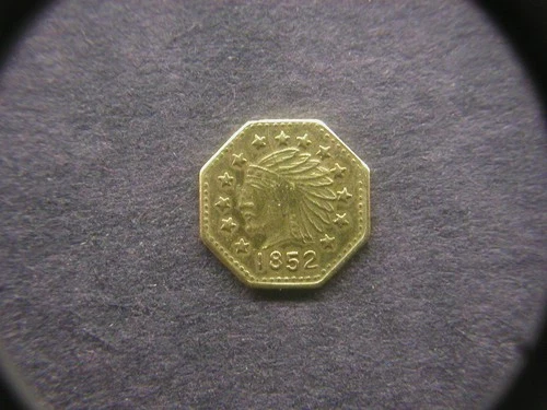 1852 California Gold Indian Head Octagonal 1/4 Token/Coin: Segmented Wreath