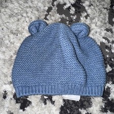 Baby Gap Boys Blue Knit Winter Hat Sz 6-12 Months Ears Beanie Cotton
