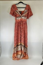 NWT Angie Floral Maxi Dress Front Boho Smocked Hippie Festival Medium Bloomcore
