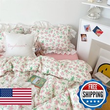 Vm Vougemarket Pink Flower Duvet Cover Set Full Ruffle Girls Bedding Set100
