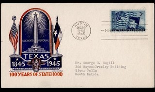 DR WHO 1945 FDC TEXAS CENTENNIAL STAEHLE/CACHET CRAFT R74701